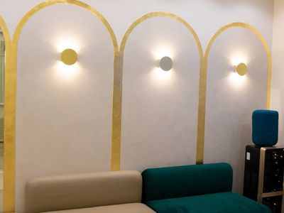 Dimmable teal lighting in a quiet fitness room